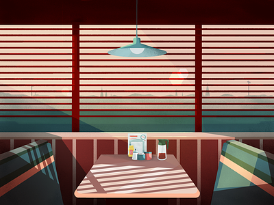 Lonely sunset diner americana coffee diner green illustration photoshop pink sunset