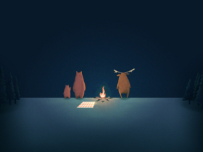Nightwatch bear campfire moose childrens illustration outdoors stargazing