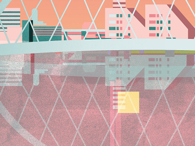 City reflections bridge buildings city flat design illustration illustrator photoshop sunset texture urban vector