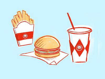 Foody doodles americana burger fast food fries illustration procreate