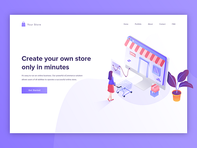 Create Your Own Store illustration landing page ui design