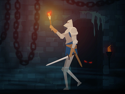 Dungeon Knight adventure animation knight spooky torch walkcycle