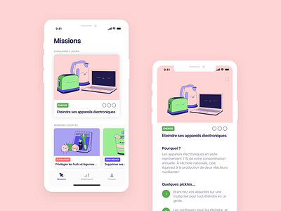Pickle · Missions app screens app branding environment flat illustration gamification minimalist nudge ui ux