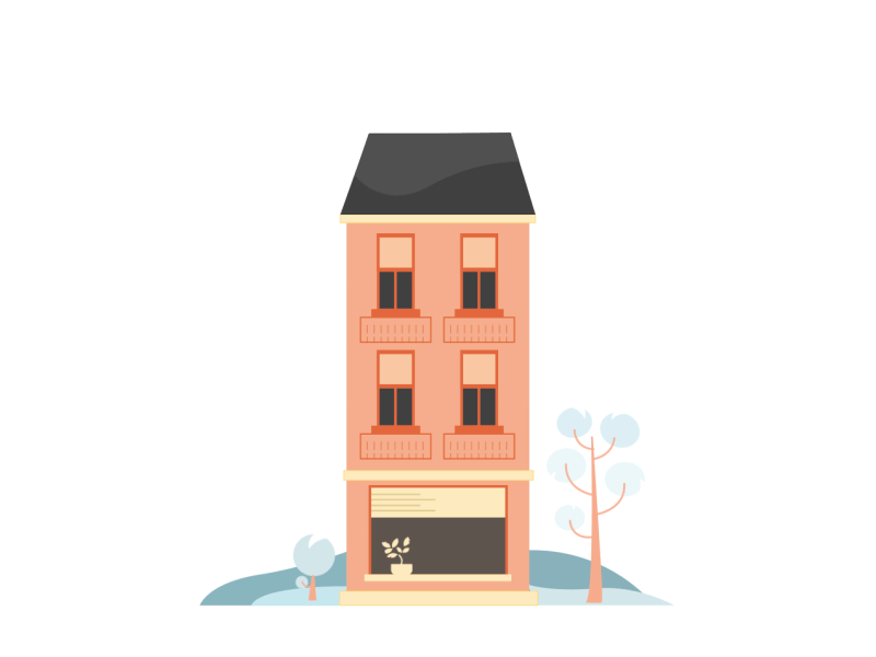House-building 2d adobe illustrator after effects animation cat flat hills illustration motion graphics plants roof tree vector windows