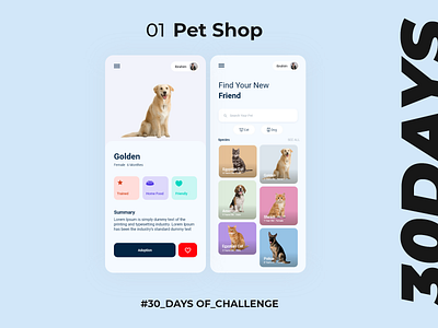 01 - Pet shop app color design flat icon minimal typography ui ux web