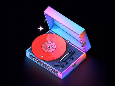 Neon record player. 3d 3d inspiration cinema 4d design illustration isometric isometry music neon purple record record player vinyl