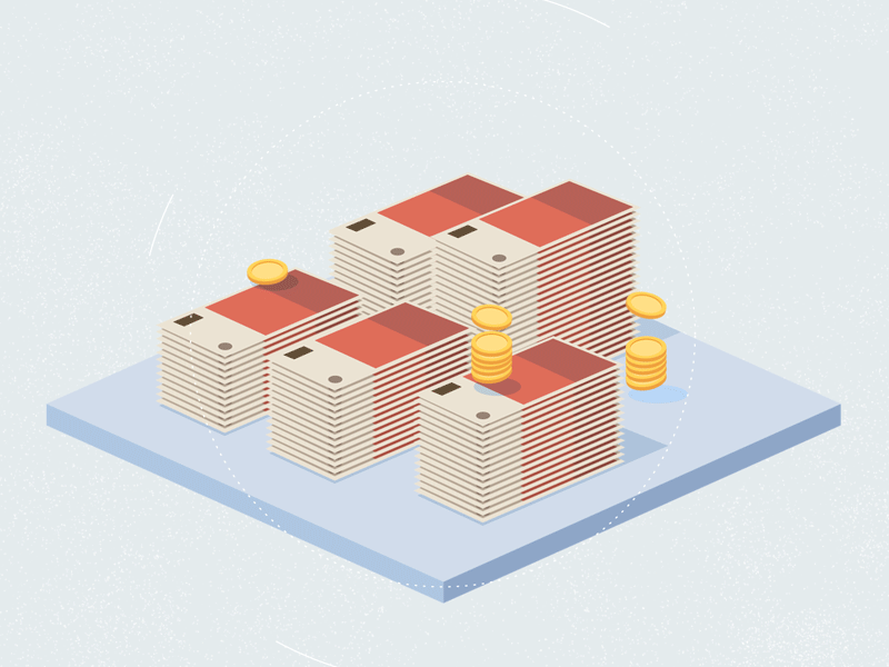 Pile of money animation banknotes coins explainer gif illustration isometric money