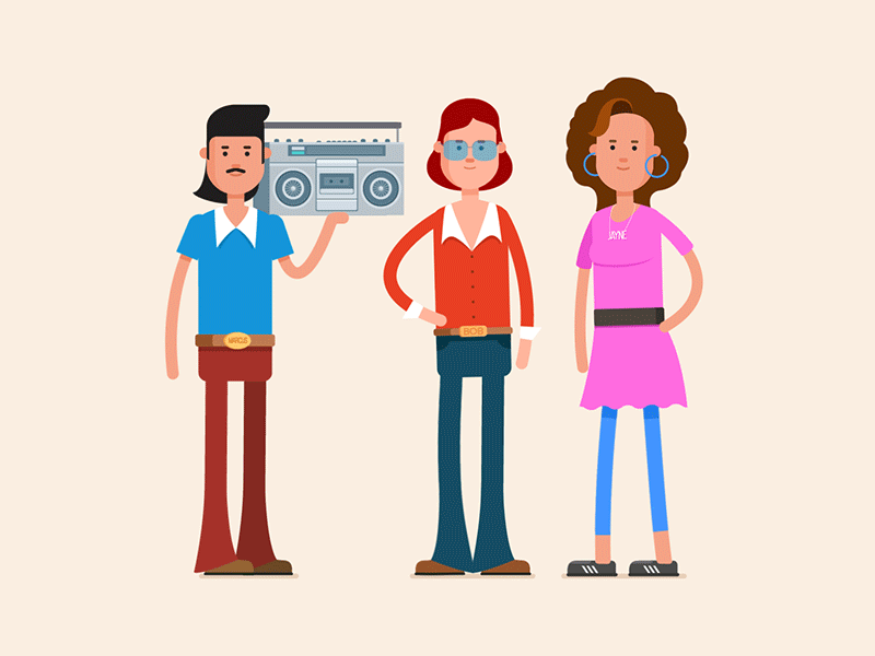 Let's dance with guys from 80s 80s animation boombox characters dance fashion gif hipster illustration music recorder
