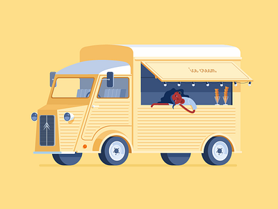 Ice Cream Truck beautiful car citroen food girl ice cream illustration nice street food transport truck yellow