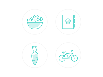 Service Icons for Health Restore bycicle carrot clean exercise food health icons line icons menu salad