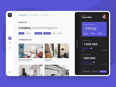 Daily UI #004 | Calculator for a mortgage 2020 adobe adobexd apartment bank calculator clean dashboad design finance homepage house light london mortgage real estate trending ui ux web