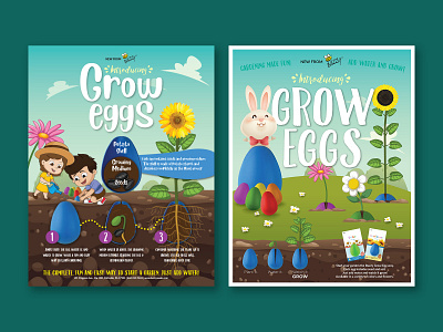Grow Eggs Product Info Sheets branding bright design fun gardening graphic design illustration info sheet kids product sell sheet