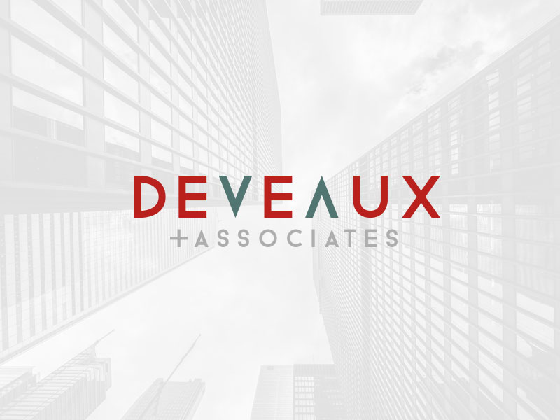 DEVEAUX + ASSOCIATES - Logo real estate commerical design minimalistic gray green red identity logo