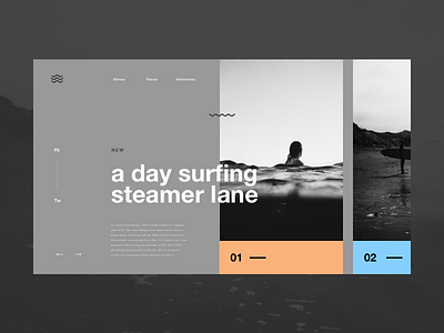 Surf blog concept landing minimal ocean offset stories surf ui ux waves