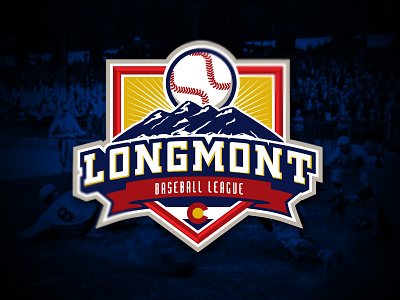 Longmont Baseball League banner baseball colorado emblem home plate logo mountain
