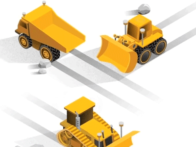 Caterpillar Autonomous Vehicles animation branding design flat icon illustration isometric loop animation minimal vector web yellow