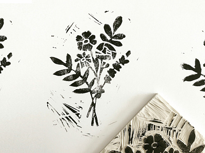 Flowers for you. botanical floral illustration lino linocut