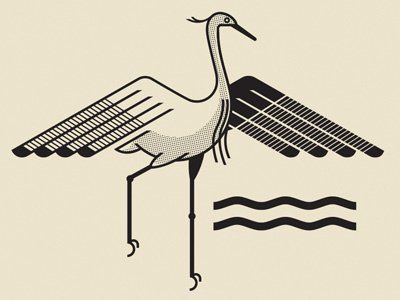 Flight Of The Crane crane elegant flight graceful illustration mkndesign simple water wings yellow