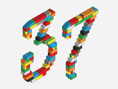 Lego Number 37 3 7 colors isometric legos pieces seven three