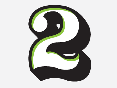 Simple Number 2 2 black depth green number perspective two