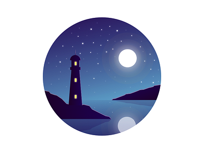 A lighthouse in the moonlight color illustration lamp sky starry tower