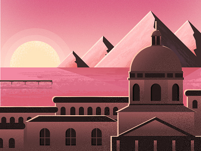 Sunset town color illustration