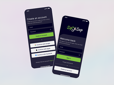 Sip N Sup Mobile App, Sign in or Sign Up Screen!