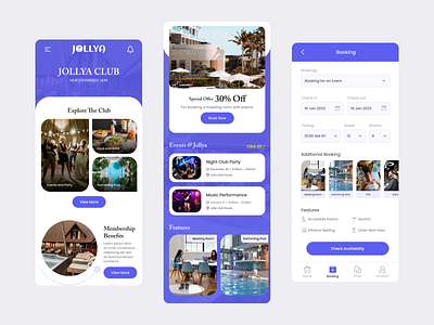 Jollya Club App app design booking branding club design meeting mobile mobile app party ui user interface ux