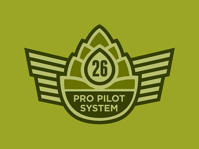 Pro Pilot System Furthered Progress badge beer brewing flat green hops logo pilot vector wings