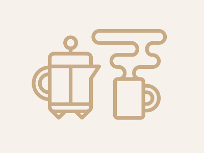 French Press Icons brown coffee coffee cup french press icon icons java line art steam tan