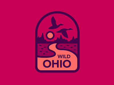 Wild Ohio Badge badge birds ducks flat illustration landscape ohio red sunset wildlife