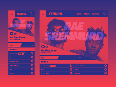 Tendril Two Screens artist page css blend hip hop music player rae summerd songs two color user interface