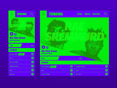 Tendril Two Screens (alternate) artist page bright colors css blend hip hop music player rae summerd songs two color user interface