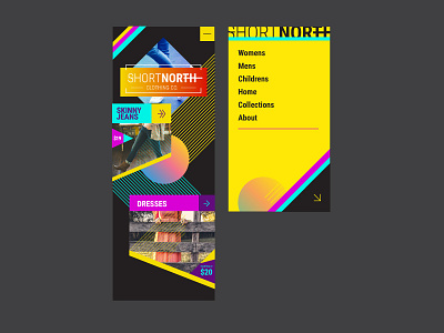 Short North Clothing Co. Home screen design with Navigation bright colors home screen mobile navigation ui design ui style web design