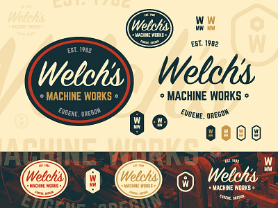 Welch's Machine Works badges brand mark branding eugene letter mark logo logotype norwester regular oregon sign painter house script