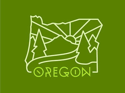 Oregon Outlined fresh air green line art mountains nature oregon outline rivers sky sun trees