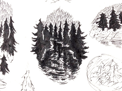 Real NW - Batch 3 Rough Sketches badge cold dark mud north west process puddle rain rough sketchbook trees