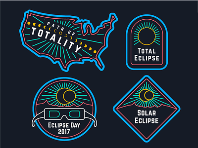 Eclipse Day Badges badges badgr eclipse eclipse 2017 geo location illustration path of totality solar eclipse total eclipse ui ux