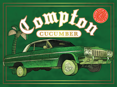 Compton Cucumber blackletter cider compton cucumber gold impala lowrider palmtree