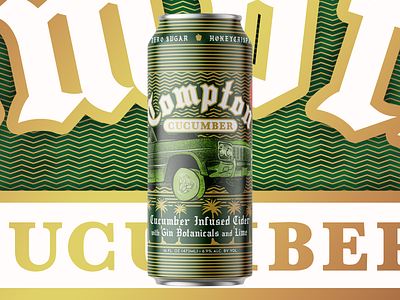 Compton Cucumber Can beer can beverage compton cucumber gin gold impala juice lime lineart lowrider packagedesign