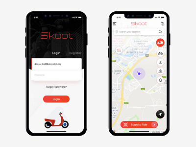 Skoot ios app login map home