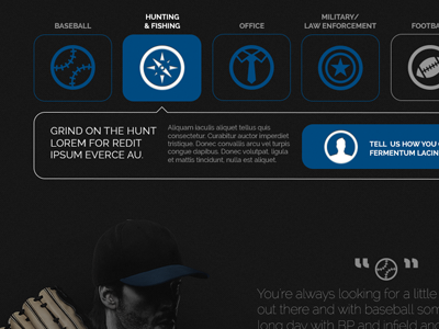 Grinds Website baseball icons navigation quotation sports website