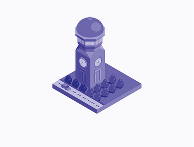 Isometric Clocktower color design illustration isometric design vector