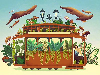 Jungle Tram artist creativity digital painting digitalart digitalilustration female character fish illustration illustration art illustration digital ipadproart nature plants procreate procreate art texture texture brushes tram vintage woman illustration