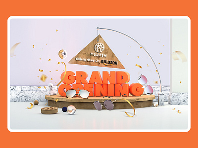 MUJOSH | Grand Opening On Amazon 3d art brand brand design brand illustration branding c4d color fashion brand glasses grand opening icon illustration illustration art lively scene texture typography ui vector