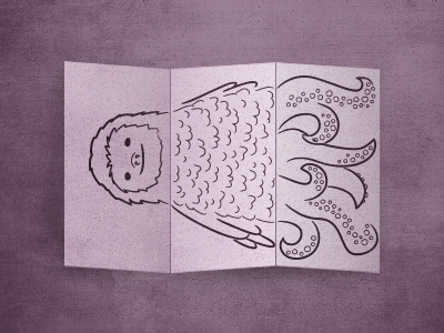 Cautious Collaboration exquisite corpse purple octopus bird sloth cognition illustration