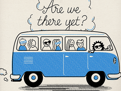 Are we there yet? Tote bus canvas tote illustration lettering monoline people tote bag two-color vw bus