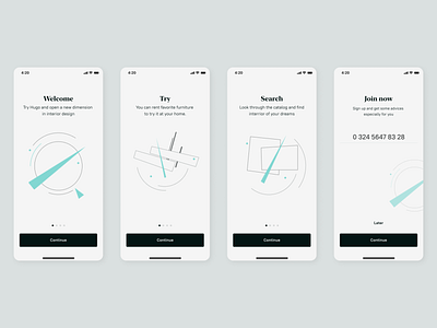 Hugo Onboarding art black brand branding design furniture guide identity ios malevich minimal mobile onboarding typography ui ux