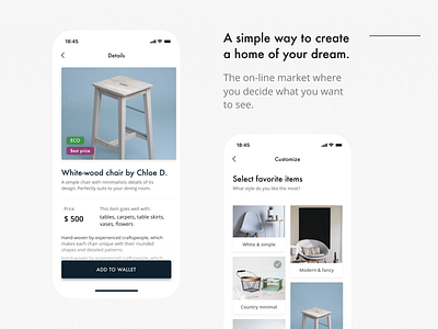 Furniture App design concept app black design futura ios minimal mobile typography ui ux white