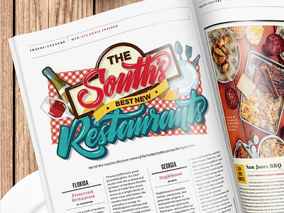 The South's Best New Restaurants custom type editorial design editorial illustration hand lettering handmade font illustration lettering magazine typography